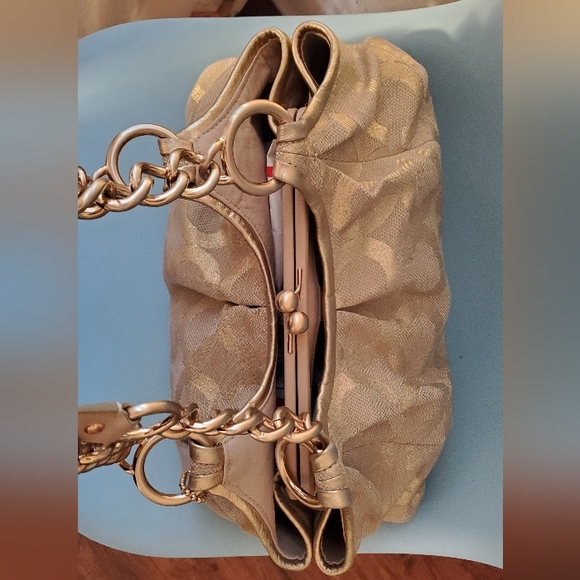EUC Excellent Pre-Loved Gold Brocade Coach Hand Bag, Immaculate Interior - Picture 5 of 15